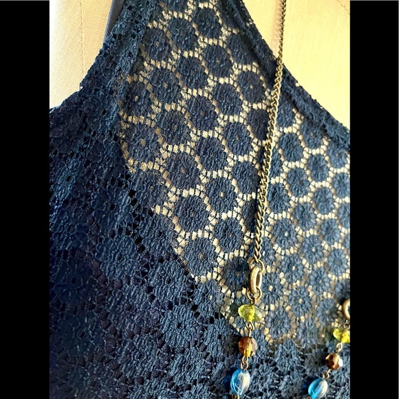 EUC S Navy Blue Lace Elegant 90s Vintage Maxi Dress - Picture 8 of 10